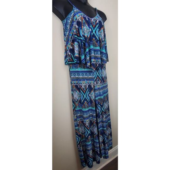 RUE 21 Blue Strappy Flow Tiered  Aztec Print Jumpsuit | Small - Picture 3 of 8